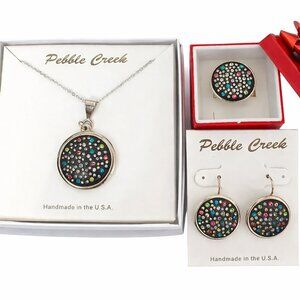 Handcrafted Swarovski Multi Color Crystal & Clay Round Pendant Set